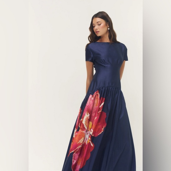 NWT Hutch Atley Dress Gown in Navy Raspberry Shantung in Size Small - Picture 5 of 12